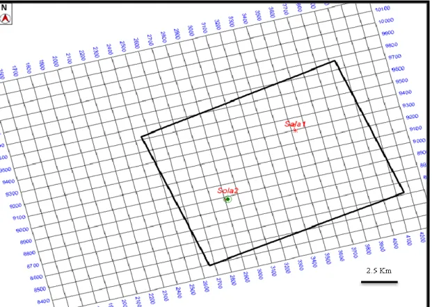 Figura 9: Localização da área de estudo, com a localização dos Poços Sola1 e Sola2 utilizados neste trabalho