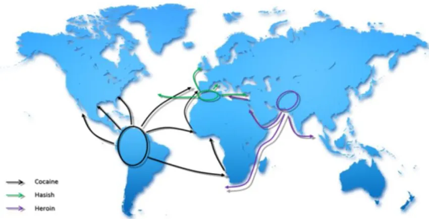 Figure 1.9: Global maritime drug trafficking routes 