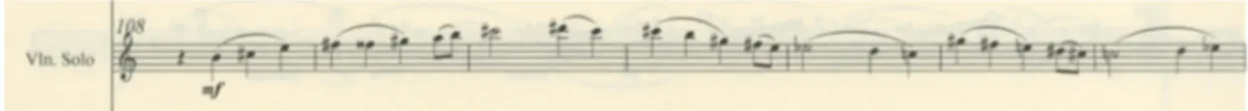 Figura 4 - Concerto para violino e orquestra, 1º andamento, compassos 108 a 114, início do desenvolvimento 