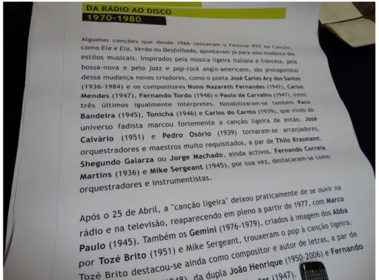 Figure  6  -  Detail  of  a  text  panel  of  the  exhibition  No  Tempo  do  Gira-Discos:  Um  Percurso pela Produção Fonográfica Portuguesa 