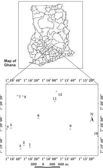 Figure 1. Map of the study area showing sampling points across the small watershed.