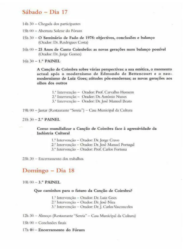 Figura 4 Programa do I Fórum Canção de Coimbra (p. 2) 