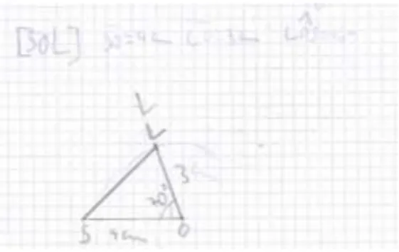 Figura 6. Construção do triângulo do aluno D (Dados os comprimentos de dois lados e a amplitude do ângulo por  eles formado) 