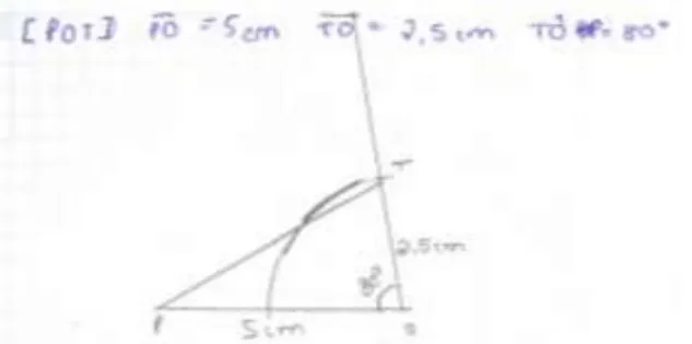 Figura 7. Construção do triângulo do aluno E (Dados os comprimentos de dois lados e a amplitude do ângulo por  eles formado)  