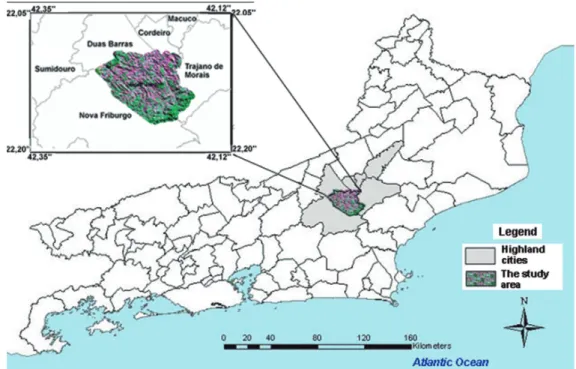 Figure 1. Study area in the highlands of Rio de Janeiro State.