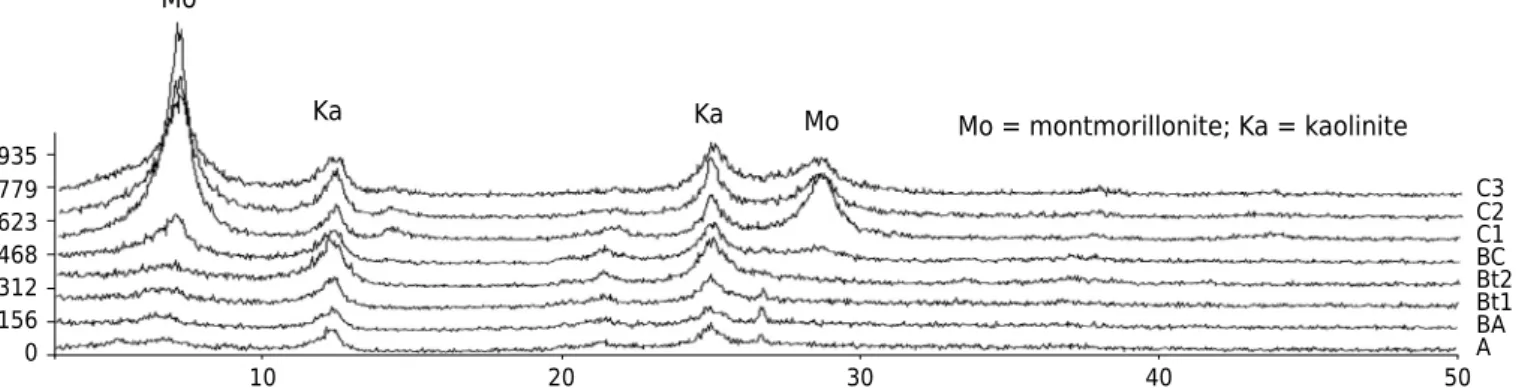 Figure 2.  X ray diffractogram of clay fractions from soil profile P4.