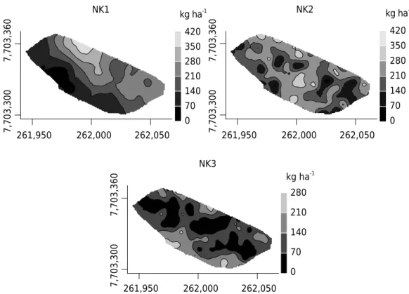 Figure 3.  Spatial distribution of phosphorus needs in the three studied crops.