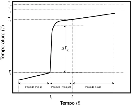 Figura 2.7. Curva típica de temperatura em função do tempo, duma experiência de combustão.