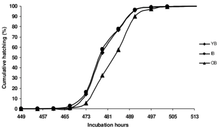 Table 2 and Graph 2 show hatching percentage to the number of incubated eggs, and reflect the results presented in Table 1 and Graph 1