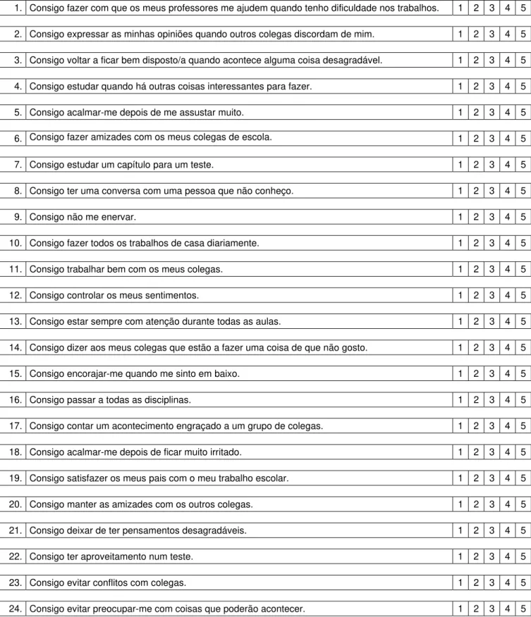 Tabela 2 – Questionários de autoavaliação I e IV 