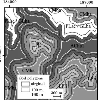 Figure 1. Sampling strategies of the predictive covariates adopted in the study using the original soil map, with a displacement of 100 and 160 m from the edge of the polygons