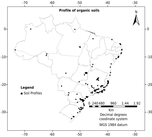 Figure 1.  Map of soil profiles with organic horizons.