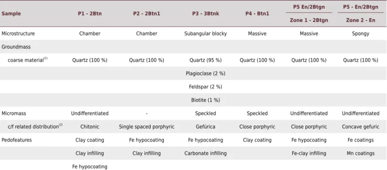 Table 5.  Description of the thin section, according to Bullock et al. (1985) and Stoops (2003)