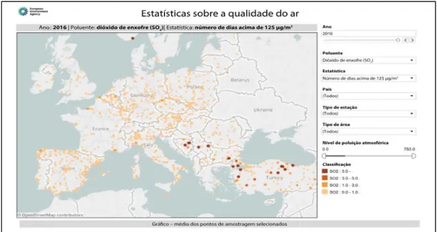 Fig. 14: Cumprimento do valor-limite diário de SO 2  em 2016 (Fonte: AEA, 2018). 