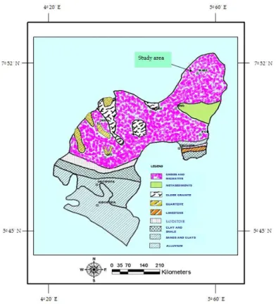 Figure 2. Geologic Map of Ondo State showing Geology  and the location of the study area