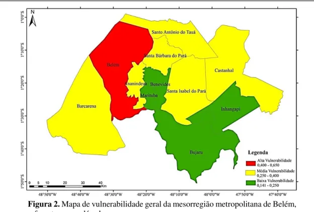 Figura 3. Mapa de vulnerabilidade socioeconômica da mesorregião metropolitana  de Belém, referente a uma década.