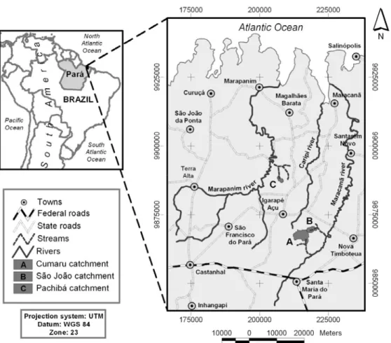 Figure 1. Image of the three studied catchments in the Eastern Amazonia. 
