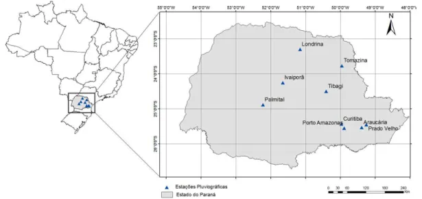 Figura 1. Localização das estações pluviográficas no estado do Paraná. 