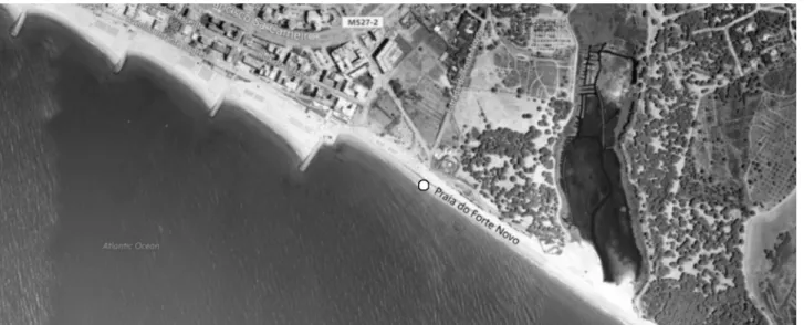 Fig. 1 – Localização do sítio neolítico da Praia do Forte Novo (Quarteira, Loulé). Imagem Google Earth.
