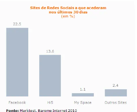 Ilustração 4 gráfico das preferências de utilização de redes sociais em 2010