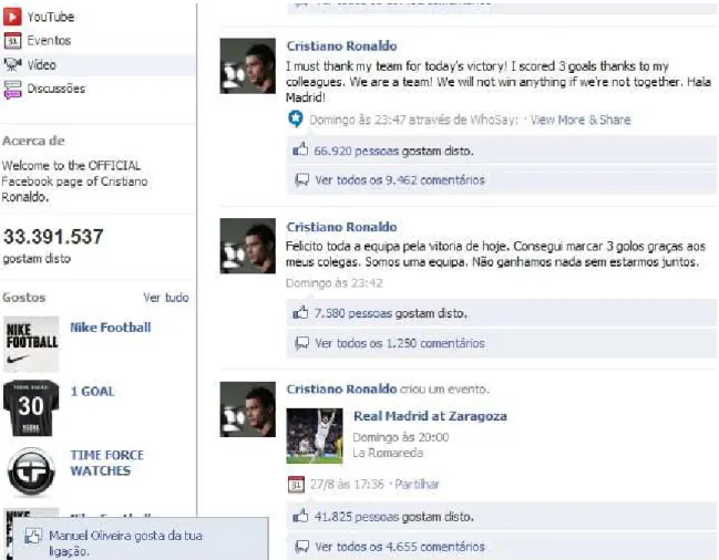 Ilustração 10 print screen Facebook de Cristiano Ronaldo