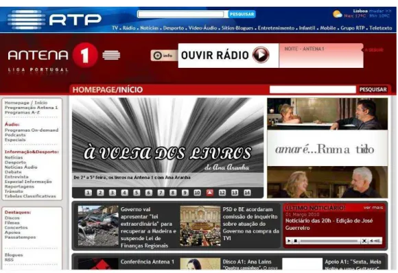 Figura 5. Imagem do site da Antena 1 (01 de Março de 2010) 