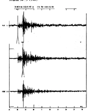 Fig. 4 -Sismograma  de  um sismo  local  com amplitude  de 70  nm  registado  dia 28  de  Fevereiro  de 2004