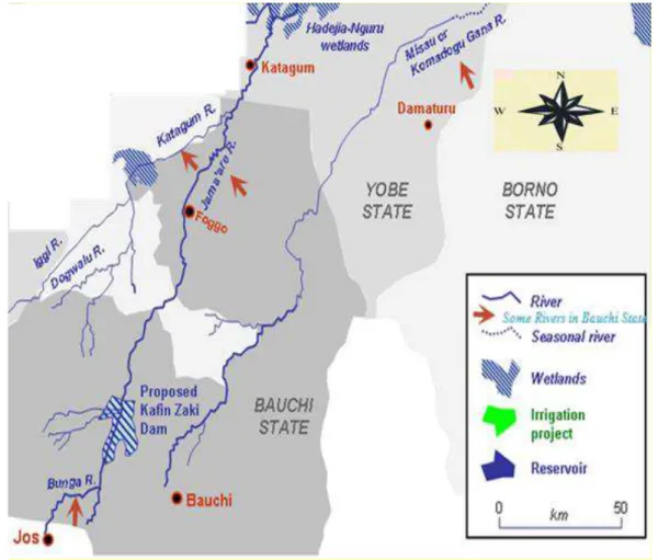 Figure 2. The Komadugu, Jama’are, Katagum and Bunga Rivers in the Northern part  of Bauchi State