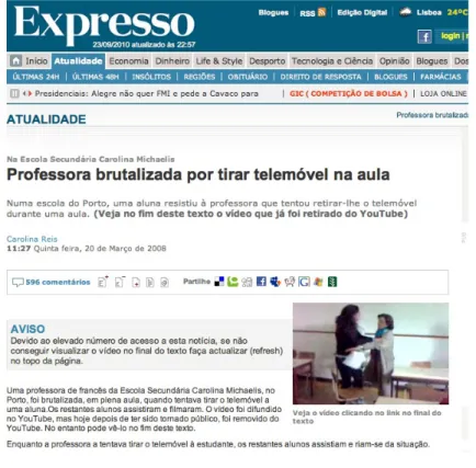 Figura 2 - Jornal Expresso. Notícia de 20 de Março de 2008, por Carolina Reis.