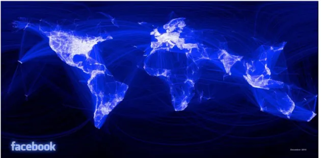 Figura 1 - Utilização da rede social Facebook e conexões ao nível mundial em Dezembro de  2010 (Fonte: Facebook)  