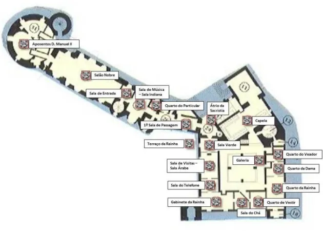 Fig. 9: Mapeamento dos espaços assinalados no interior (último piso a ser visitado neste percurso)