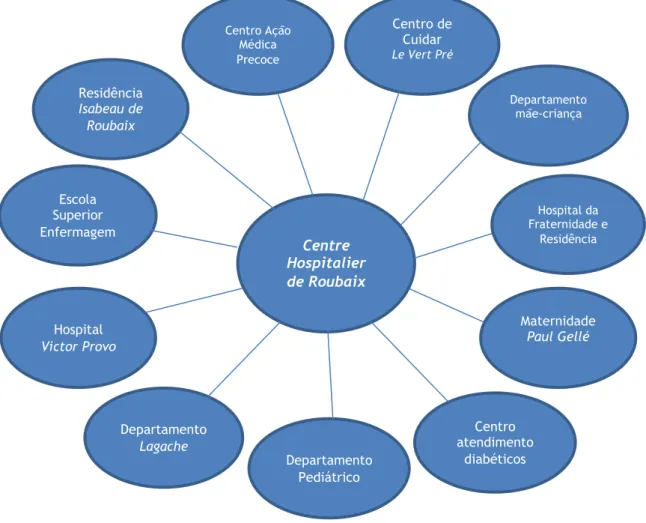 Figura 1: Representação dos polos de cuidados do Centre Hospitalier de Roubaix  