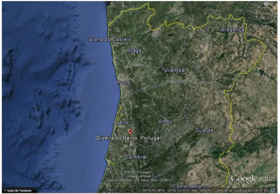 Figura 2.1: Localização geográfica da vila de Oliveira do Bairro (extraído do Google Earth)