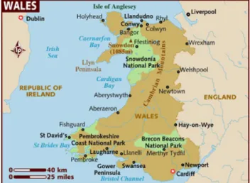 Figura 4 – Mapa do País de Gales (Fonte: Lonelyplanet, 2009c) 