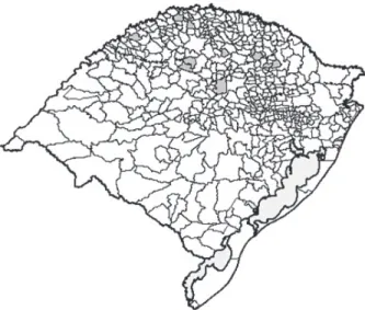 Figure 2 - Geographic location of the cities where there were biotypes with lower susceptibility to the clethodim herbicide in the state of Rio Grande do Sul.