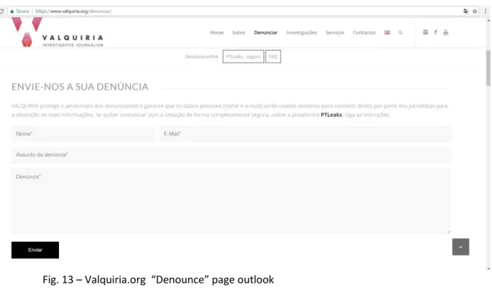 Fig. 14  –  Valquiria.org   “ Denounce ” page outlook Fig. 13 – Valquiria.org  “Denounce” page outlook 