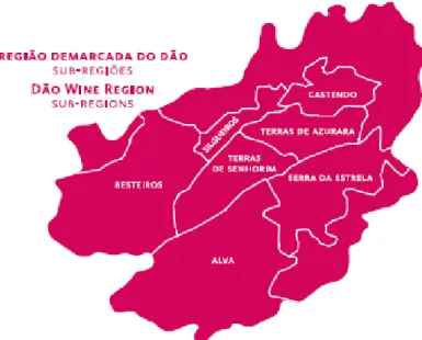 Figura 2- Representação geográfica das sete sub-regiões do Dão (11) 