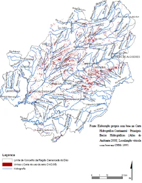 Figura 5- Mapa representativo da rede hidrográfica e da localização vitivinícola da Região  Demarcada do Dão (14) 