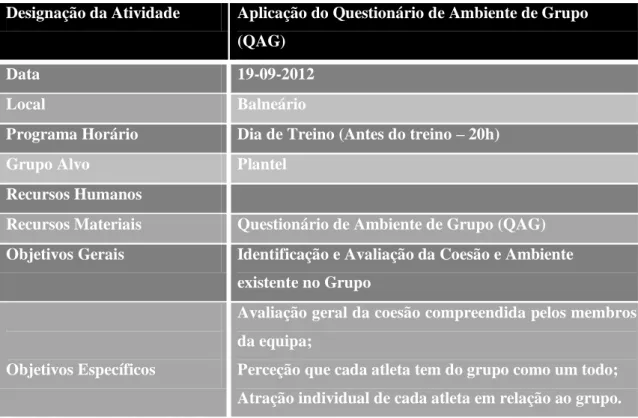 Tabela 2. Aplicação do Questionário de Ambiente de Grupo (QAG) - Avaliação Inicial. 