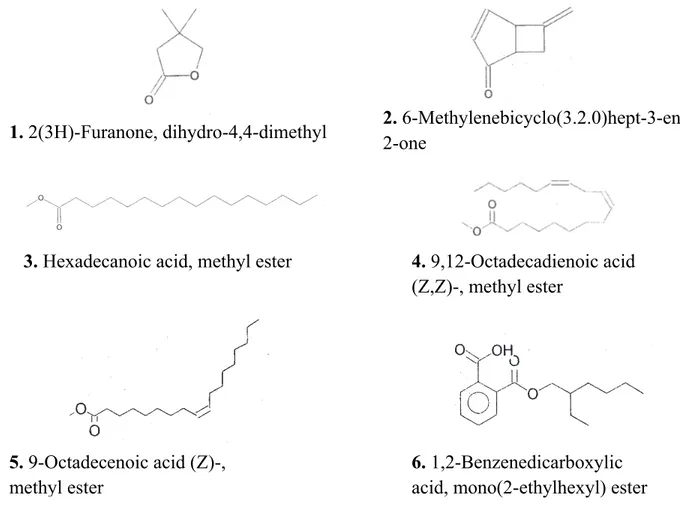 Figure 3 - Structures of compounds identified in methanolic root extract of Chenopodium album through GC-MS analysis.