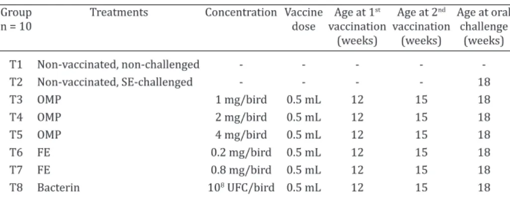 Table 2.  Salmonella  Enteritidis recovered from cloacal swabs  of chickens vaccinated with different treatments and then 