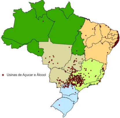 Figura 1 – Mapa do Brasil com especificação da localização das usinas 