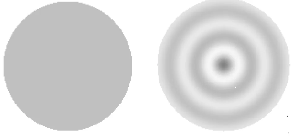 Figura 1. Exemplo de um par de estímulos, à esquerda estímulo neutro e à direta a frequência radial  de 1,0 cpg