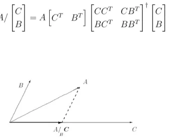 Figura 2.2 – Interpreta¸ c˜ ao da proje¸ c˜ ao obl´ıqua num espa¸co de dimens˜ ao j (neste caso j = 2)