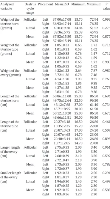 Table 3. Morphometric parameters (mean±SD) of  reproductive organs of prepubertal gilts in follicular and 