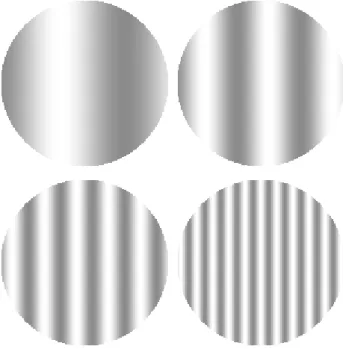 Figura  1.  Exemplos  de  estímulos  de  freqüências  espaciais  (acima,  da  esquerda para a direita, 0,25 e 0,5 cpg e embaixo, da esquerda para direita,  1 e 2 cpg)