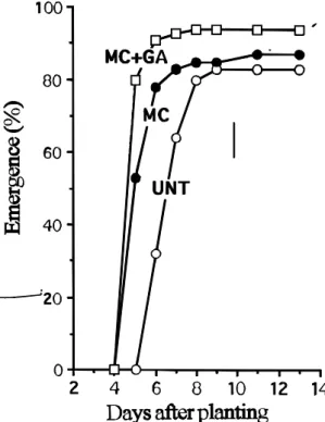 FIG. 5. The effects of matriconditioning in the presence of 200 mM GA on field establishment of tomato seeds