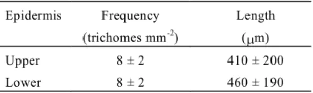 TABLE 1. Frequency and length of trichomes on the upper and lower epidermis 1 .