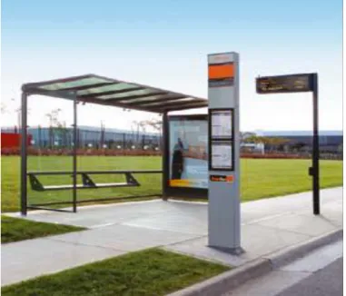Figura 2.1  –  Ponto de ônibus com cobertura, assentos e sistema de informações (australiano)  Fonte – Bus Stop Guidelines 