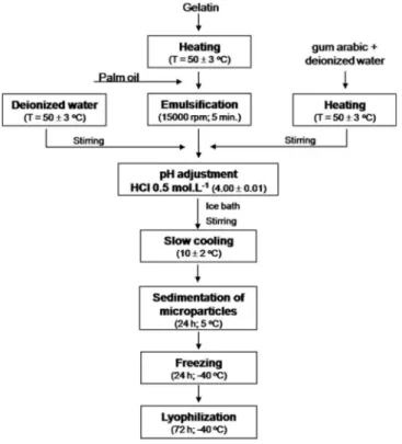 Figure 1. Flowchart of the production of palm oil microcapsules by complex  coacervation